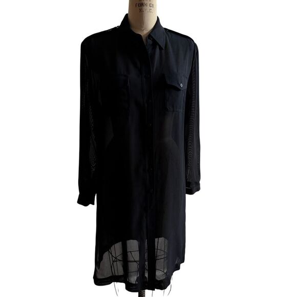 Planet Women's Size 12 Button Front Long Side‎ Slit Tunic Top Black EUC Designer - Picture 1 of 7